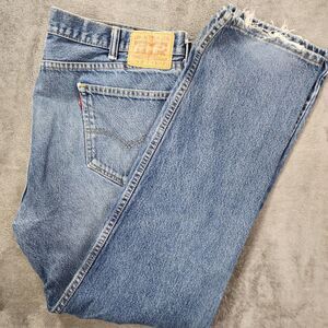 Levi's 505 Regular Fit 40x34 Mens Faded Distressed Frayed Hem Blue Jeans Y2K